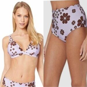 Kate Spade | Scalloped Lilac Brown Pastel Flower Bikini Swimsuit 2 Pc SET Small